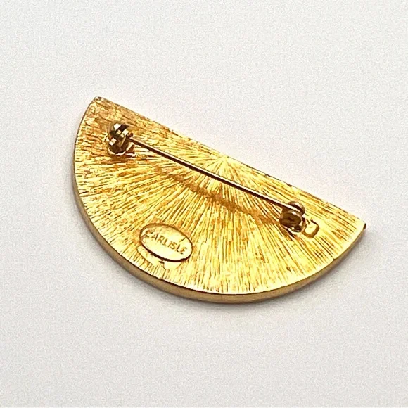 Vintage Carlisle Signed Swarovski Rhinestone Red Pink Gold Watermelon Brooch - Picture 3 of 10